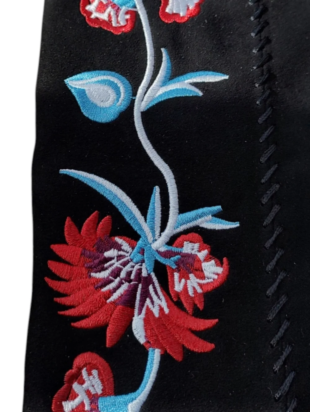 Carlos Santana Black Over-the-Knee Boots with Red and Blue Floral Embroidery